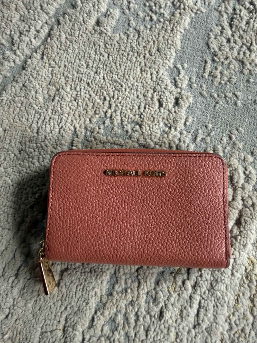 Michael Kors pebble Leather Zip around mini Wallet pink Rose compact card holder